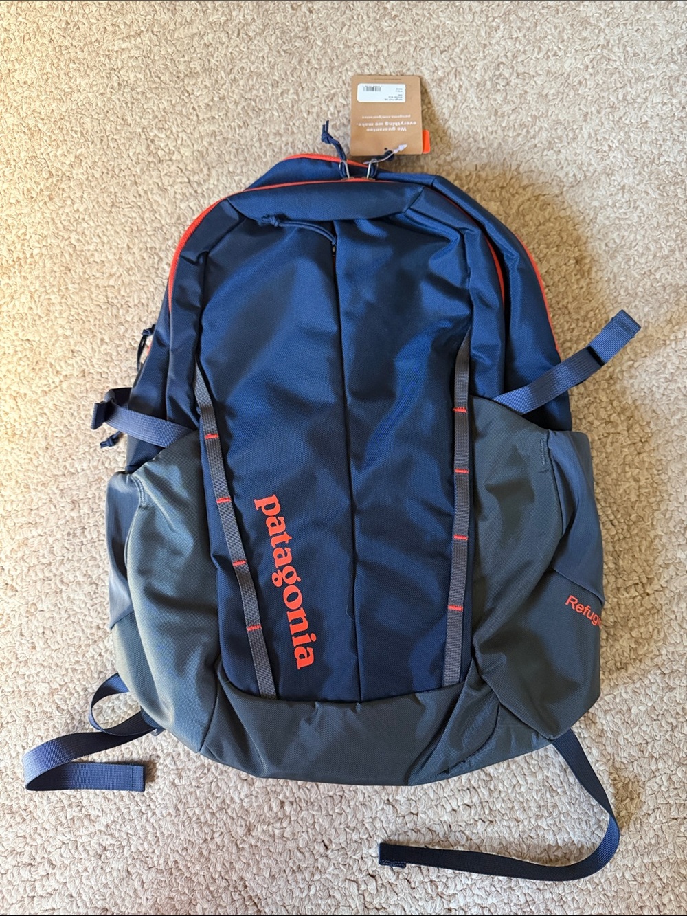 Patagonia Navy and Gray Hiking Backpack with Red Accents
